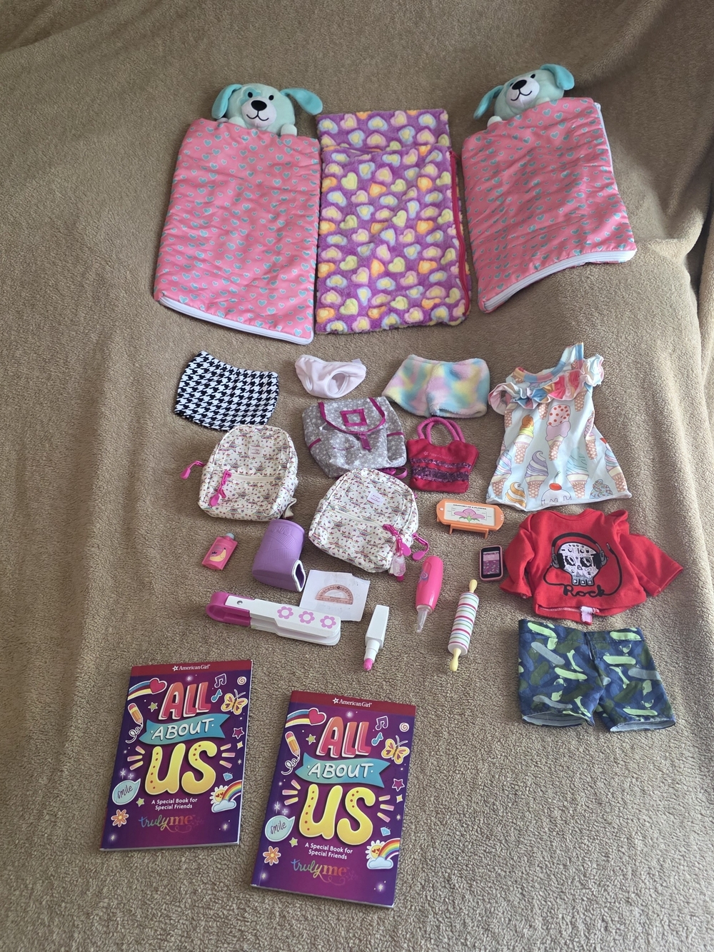 American Girl And Others 18 in Clothes Lot Dress Skirt Sweater Backpack Books